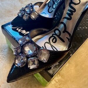 Sam Edelman “Mark” Black Boa Print Jewel Embellished Heels, 8M, NWT